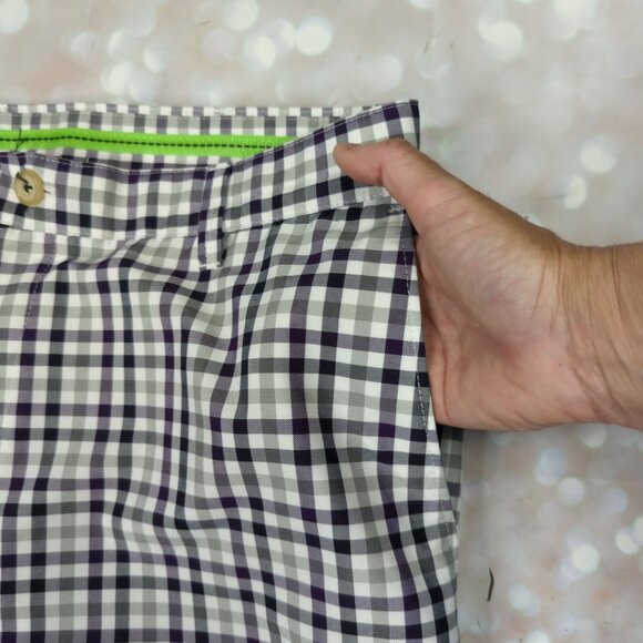 Izod Performance Golf Mens 37x32 Purple Black Plaid Flat Front Pants - Picture 5 of 8